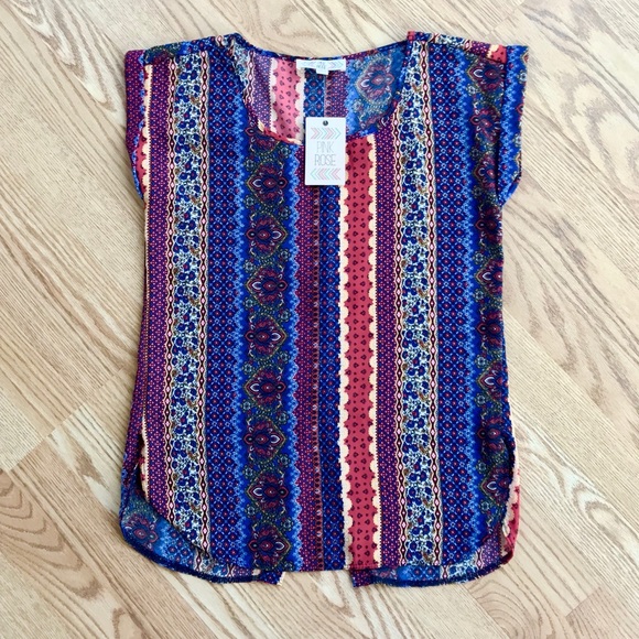 Pink Rose Tops - NWT PINK ROSE Boho Batik Button Back Blouse XSmall